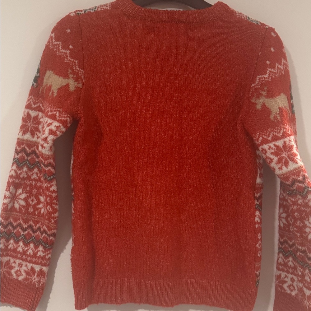 Kids Festive Red Holiday Sweater with Reindeer and Snowflakes - Picture 6 of 6
